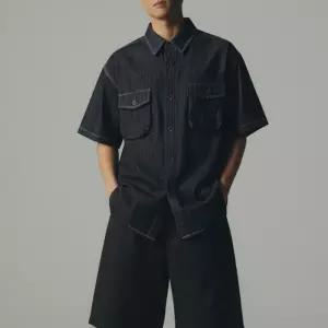 남자 청남방 워싱 데님 반팔 오버핏 빅사이즈 셔츠