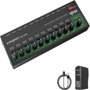 COKYISS 소형 미니 오디오 믹서 10채널 서브 믹싱용 스테레오 라인 초저소음 마이크 독립 제어 1/4인치 TRS