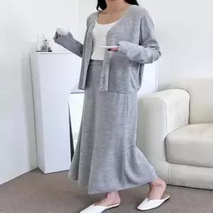 롱데일리 기본가디건 5094 여성브이 니트스커트set