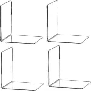 무거운 책을 위한 4pc 클리어 북엔드 책상을 아크릴 책꽂이 정리함 플라스틱 스탠드 및 보이지 않는 책장