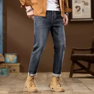 가을 캐주얼 바지 남자 일자핏 배기 편안한 테이퍼드 자수 청바지 좋아하는 여자친구가 스판 MODU3