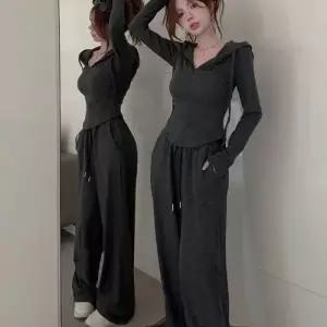 팬츠 캐주얼 봄 투피스 여자긴팔트레이닝복세트 트레이닝 후드 코트 와이드 세트 ible1