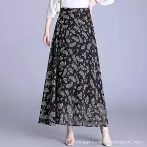 미에스틸로 여성용 치마 롱 캐주얼 하계 A라인 프린트 시폰 쉬폰 감각 밴딩 ADOR2
