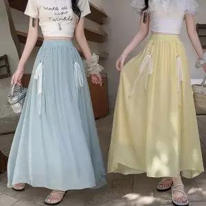 미에스틸로 여성용 치마 롱 하계 스트랩 면마 시폰 쉬폰 영상 레이스 ADOR2