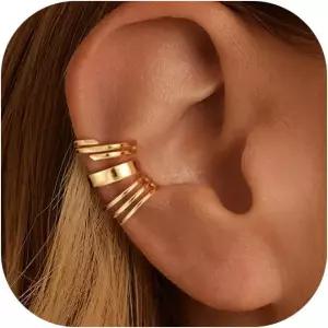 NECOCY 스타 14K 금도금 이어커프 귀걸이 여성용 비 피어싱 고급 은도금 클립 연골 트렌디 CZ 노스스타