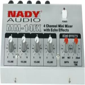 에코 효과가 통합된 Nady MM-14FX 4채널 마이크 믹서 - 1？4 입력 및 출력 지연 시간 깊이 제어