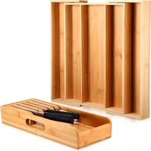 바더케 대나무 주방 서랍 정리함 도구용 칼 및 보관용 스테이크 홀더 보관함 블록 삽입 도크