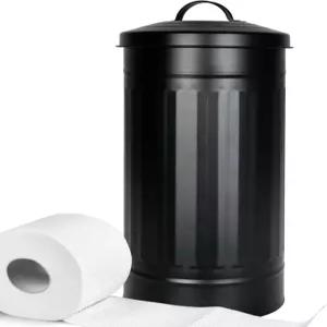 가을 골목 검은색 화장지 홀더 뚜껑이 있는 캐니스터 - 녹슬지 않는 독립형 농가 금속 덮개 메가 롤 러스틱