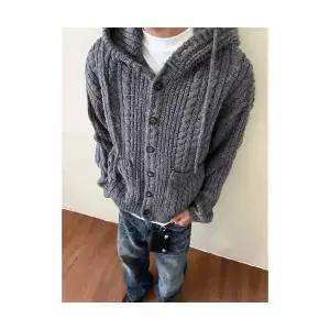 남성 집업 가디건 가을 빈티지 후드 꽈배기 싱글 캐주얼 긴팔 니트 카디건 스웨터 DUCHI3