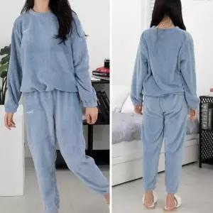 플리스수면잠옷 여성용 극세사 겨울 수면잠옷 상하의세트-블루