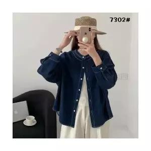 여성 무지데님 셔츠 봄 솔리드 라운드 긴팔 데님 싱글 카디건 오피스룩 DUCHI1