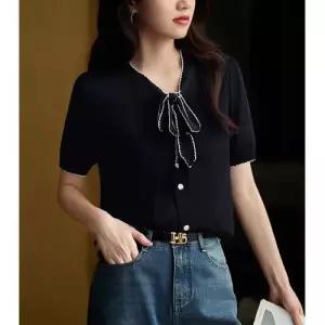 마킷5 여성 니트 여름 톱 쿨링 얇은 루즈핏 셔츠 예쁜 브이넥 JEN2