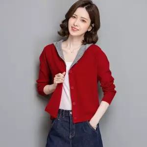 마킷5 여성 후드 가디건 큐티 니트 카디건 봄가을 숏 배색 스웨터 긴팔 아우터 JEN1