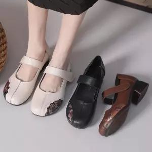 빈티지 가을 여자플랫슈즈 신춘 통굽 단화 둥근 구두 소프트탑 머리 빅사이즈 작은 ible5