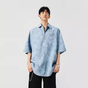 보니따스 남성용 하계 캐주얼 남방 셔츠 솔트 차가운 계열의 스트리트 프린트 솔리드 ADOR2