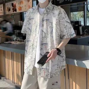 보니따스 남성용 여름 캐주얼 셔츠 솔리드 바캉스룩 통기 남방 프린트 반팔 ADOR2