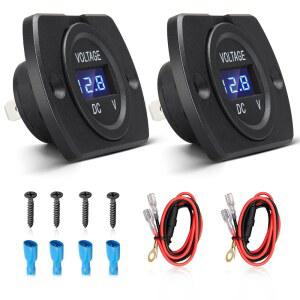 아니나 2팩 자동차 전압계 모니터 12V 24V 게이지 LED 디지털 디스플레이 원형 패널 장착 배터리 차량 트럭 모터 사이클 ATV UTV 해양 보트와 호환 가능