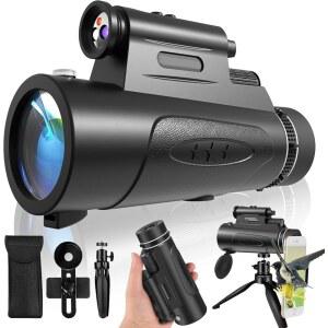 스마트폰 홀더와 삼각대로 사냥할 수 있는 고출력 단안 80x100 라이트 HD 망원경, 별을 관찰하는 데 적합한 휴대용 망원경 - 블랙