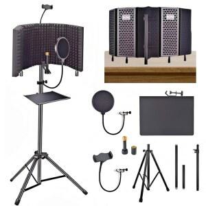 팝 필터 및 스탠드와 전화 클립이 있는 SYLPHID 마이크 격리 실드, 접이식 3중 방음, 녹음, 팟캐스트, 스트리밍, 노래, 유튜브 동영상 블랙을 위한 스튜디오 커버