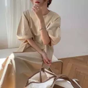 여성 2컬러 볼륨 퍼프소매 여름원피스 반팔 롱원피스