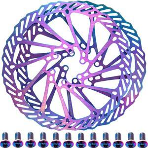 YBEKI 2팩 CNC 가공 자전거 디스크 브레이크 로터 세트 | 160/180mm 6홀 스테인리스 스틸 로터, 방열 구멍 및 티타늄 코팅 볼트 12개 포함 EN 14766 MTB/도로/BMX 인증 획득