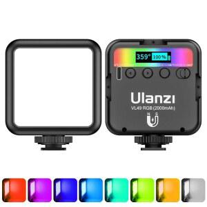 ULANZI VL49 RGB 비디오 조명, LED 카메라 조명 360 풀 컬러 휴대용 사진 콜드 슈 3개 포함, 2000mAh 충전식 CRI 95+ 2500-9000K 디밍 패널 램프로 마그네틱 어트랙션 지원
