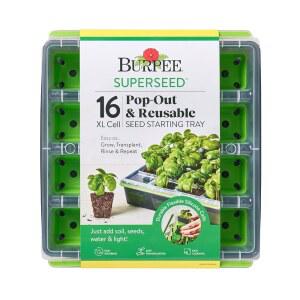 버피 슈퍼씨드 시작 트레이 16 XL 셀 재사용 및 식기세척기 안전 식물성 꽃 및 허브 시작용 뿌리 깊은 묘목을 위한 실내 재배 키트