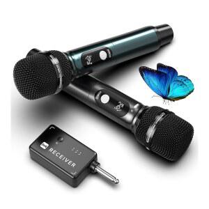 무선 마이크, 240피트 유효 범위의 프로페셔널 듀얼 3ms 전송 속도, 스튜디오급 사운드 픽업 마이크 헤드, 메탈 바디, 노래, 음성용