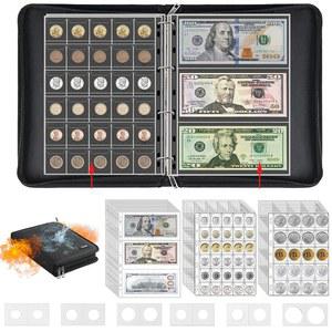 수집가용 내화 동전 수집 책꽂이 400 포켓 방화 동전꽂이 책 36 종이 통화 바인더 슬리브 페니 빌 토큰 용 동전 보관함 수집 정리함