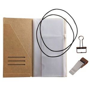 트래블러스 노트북 액세서리 키트 크래프트 파일 지퍼 케이스 펜 홀더 바인더 클립 및 2 신축성 밴드