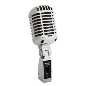 파일 클래식 레트로 다이내믹 보컬 마이크 - 오래된 빈티지 스타일 메탈 단방향 카디오이드 마이크(XLR 케이블 포함) 유니버설 스탠드 어댑터 라이브 퍼포먼스 스튜디오 녹음 PDMICR68SL(실버)