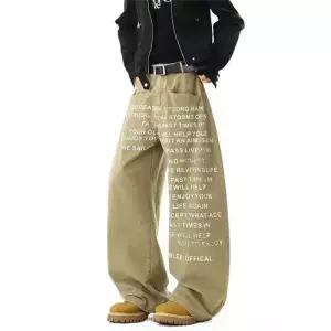 바지 빈티지 가을 캐주얼 남자배기바지 레터링 프린트 오버핏 청바지 워싱 와이드 커프스 ible3