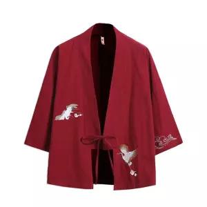 빈티지 여름 도포 남자브이넥가디건 아우터 브이넥 가디건 선학 자수 기모노 루즈핏 ible2