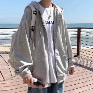 여행 나들이 룩 오버 루즈 핏 회색 후드 집업 베이직