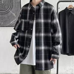 주말 외출 데이트 룩 가을 체크 남방 기모 루즈 핏 남성체크남방