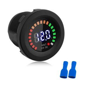 배터리 전압계 방수 DC 12V LED 디지털 모니터 대부분의 자동차 모터사이클 해양 보트용 범용 원형 테스터 액세서리
