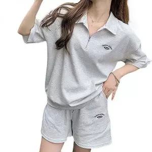 여성 여름 카라 반팔 반바지 트레이닝 셋업 루즈핏 데일리