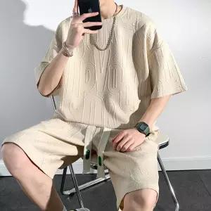 원더우면 남사친 여름 트임 반팔 전결 빅사이즈 세트 입체엠보 티셔츠 레터링 반팔세트 P45 OPH2