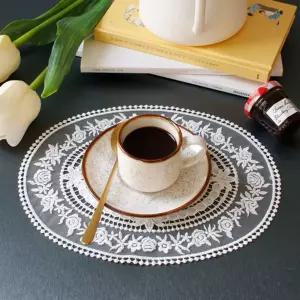 레이스 티코스터 꽃모양 자수 예쁜 레이스 소품 받침 타원형컵받침