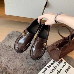 샤오원샵 가을 여성 구두 골드 라운드 로퍼 키작녀 통굽 양가죽 원굽 버전~리얼가죽 버클 단화 꾹3