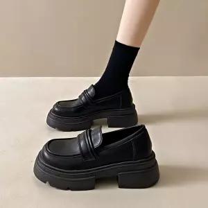 샤오원샵 여성용 블랙 단화 키높이 작은구두 키작녀 윙팁 통굽 로퍼 봄가을 꾹3