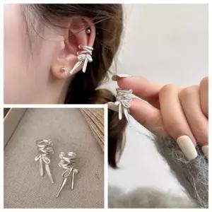 턴인  이어커프 귀걸이 실버 발레코어 리본 포인트 패션 레이어드 한쌍 피어싱