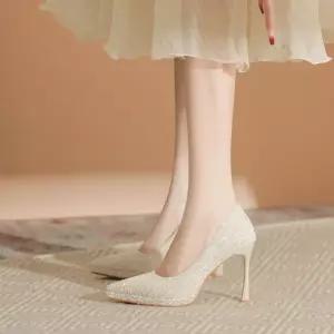 샤오원샵 여자 프렌치 않음 샴페인색 가지 무리가 하이힐 신부 키작녀 발에 여주단 가보시 펌프스 웨딩화 꾹5