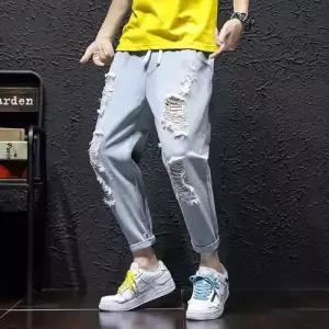 호크아이 바지 남성 배기바지 배기핏 청바지 오버사이즈 봄여름 데일리룩 밴드 찢 트렌드 9부 KUK2