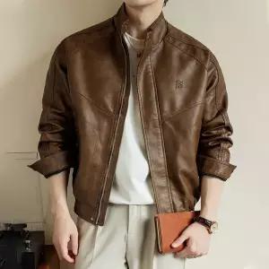 야무치 남성용 빈티지 가을 데일리룩 점퍼 블루종항공 무스탕 스탠드카라 PU가죽 자켓 오버사이즈 코트 KUK