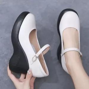 올요아 여자 키작녀 하이힐 봄여름 리얼 가죽 웨지힐 가보시 구두 러블리 슈즈 꾹2