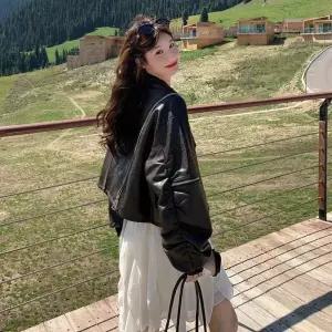 손오반 여사친 데일리룩 점퍼 집업 야구 항공 쇼트 긴팔 차이나 가죽 코트 KUK1