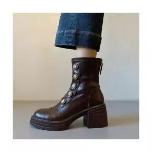 올요아 여자 키작녀 플랫워커 양가죽 스틸레토 와펜 슬림핏 워커 통굽 앵클부츠 뒷지퍼 소프트 무음부츠 꾹5