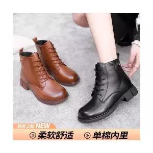 올요아 여자 키작녀 플랫워커 워커 소가죽 스트랩 빈티지 앵클부츠 플랫폼 기모 숏 면부츠 꾹5