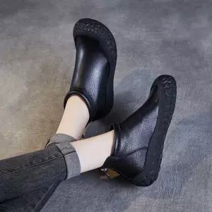 올요아 여자 키작녀 플랫워커 천연가죽 빈티지 앵클부츠 가을 플랫 라운드 단화 캐주얼 소프트워커 꾹3